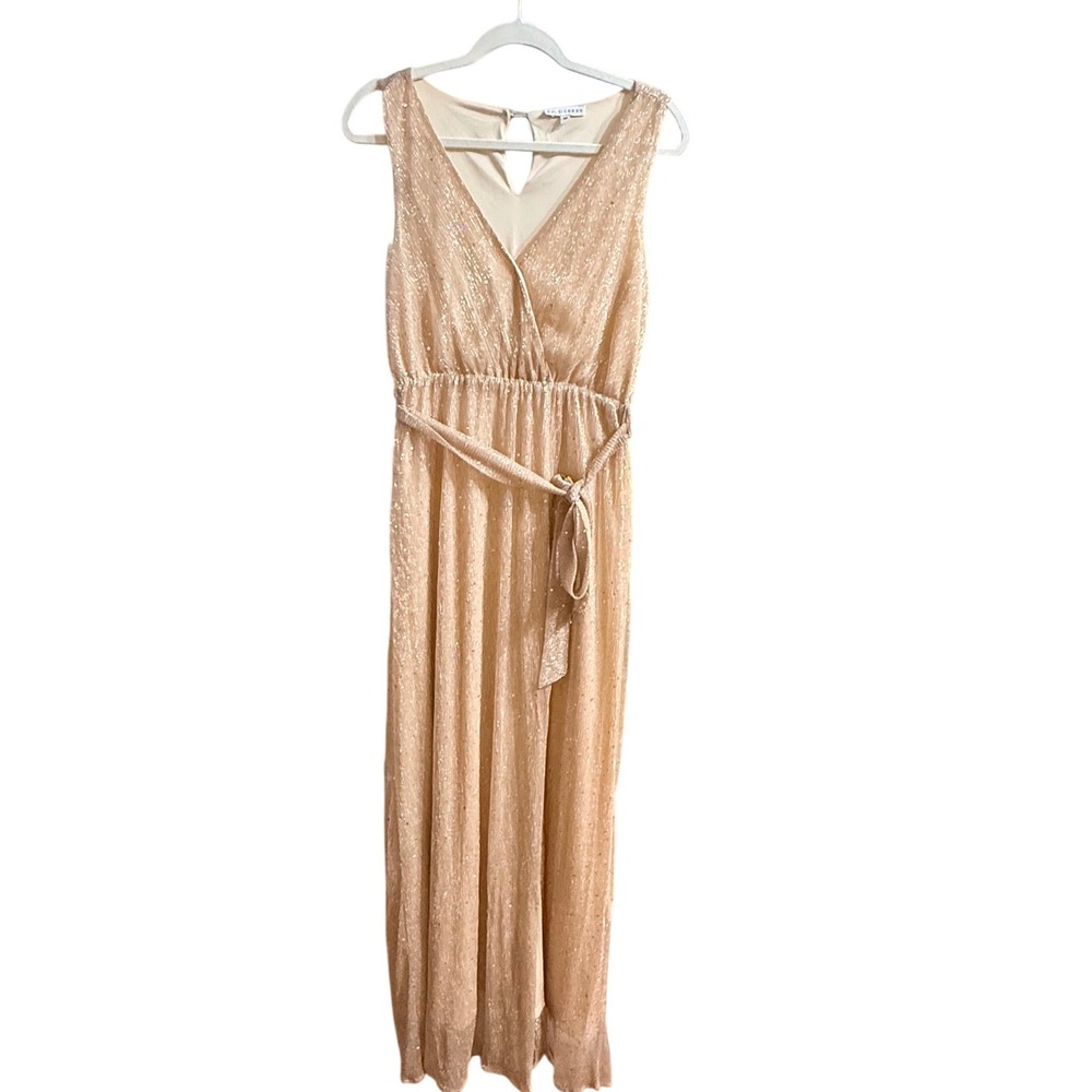 Baltic Born Sparkle Gown Champagne Gold Metallic Shimmer Maxi Dress Sz M